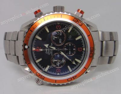 Replica Omega Planet Ocean Seamaster Watch - Orange Bezel SS Chronograph Dial